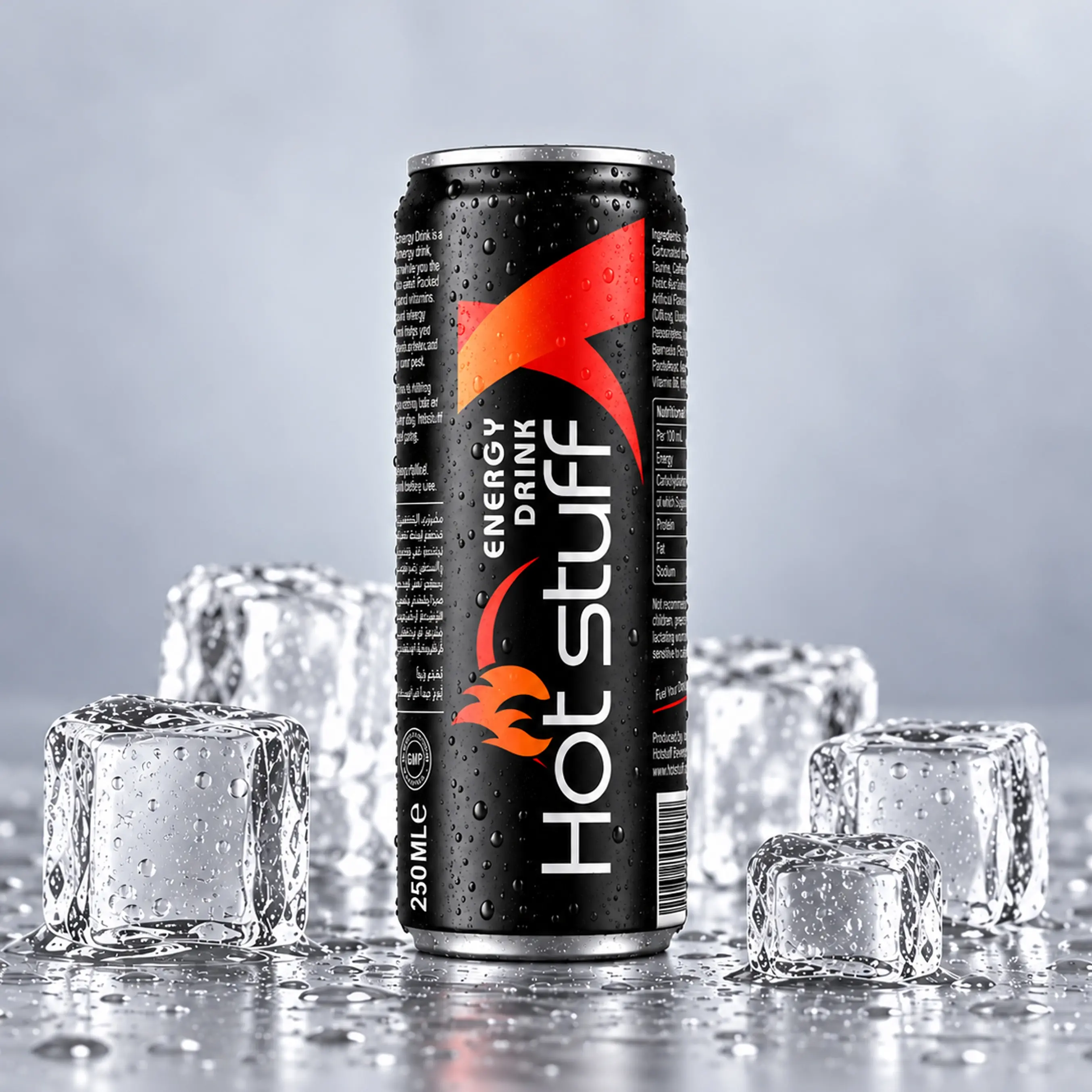 Hot Stuff Energy Drink 250ml black and red can.